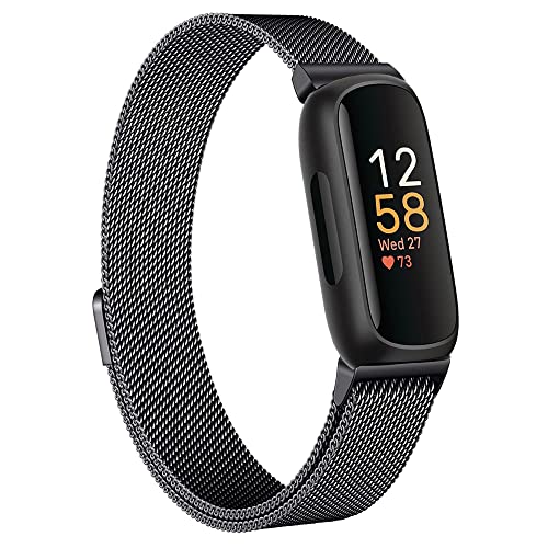 LAREDTREE Band Compatible with Fitbit inspire 3, Breathable  Stainless Steel Loop Mesh Magnetic Adjustable Wristbands for fitbit Inspire 3 Women Men (Black)