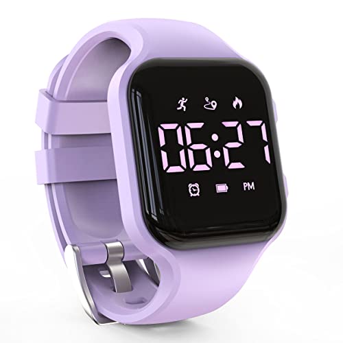 Focwony LED Kids Multifunction Steps Counting Watch, Digital Watch, Non-Bluetooth Pedometer Watch, Stopwatch, Alarm Clock, Calories for Women Children Girls Boys (Purple)