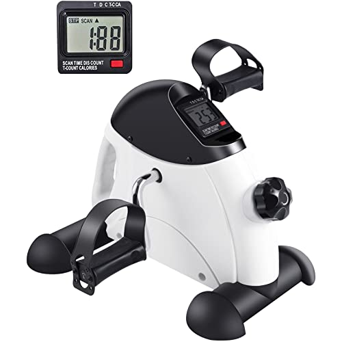 FEIERDUN Under Desk Bike Pedal Exerciser, Mini Exercise Bike for Arm/Leg Exercise, Under Desk Exercise with LCD Screen Display for Home/Office Workout (New White)