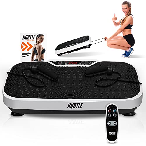 Hurtle Fitness Vibration Platform Machine – Home Gym Whole Body Shaker Exercise Machine Workout Trainer Fast Weight Loss w/ Resistance Bands, Easy Carry Wheel Remote, Adjustable Speed – HURVBTR36