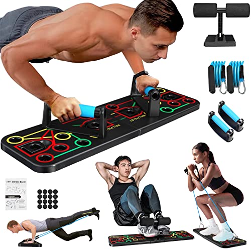 Push Up Board with Sit up Stand. Multi-Functional Push Up Bar with Resistance Bands, Portable Home Gym, Strength Training Equipment, Push Up Handles for Perfect Pushups, Home Fitness for Men and Women