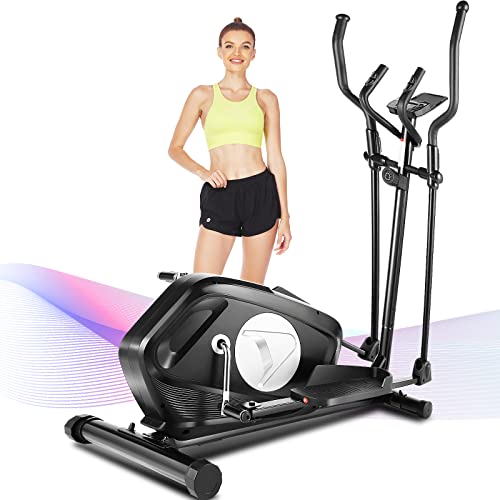 FUNMILY Elliptical Machines, Magnetic Elliptical Trainers with Digital Monitor & Heart Rate Monitor, Cardio Training for Home Office Folding, 390LB Weight Eliptical Exercise Machine (Black)