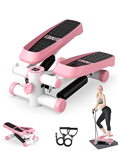 Tohoyard Steppers for Exercise, Mini Stepper with LCD Monitor, Quiet Fitness Stepper with Resistance Bands, Gym Stair Stepper for Home Workout, Legs Arm Full Body Training, Pink#003