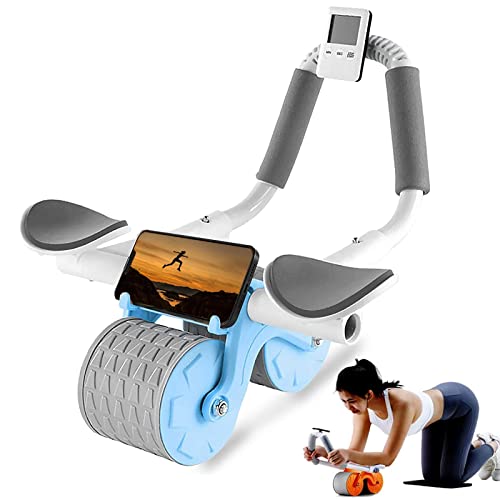 Ab Abdominal Exercise Roller with Elbow Support New 2023 Upgrade Plank Abs Roller Wheel Core Exercise Equipment for Home Gym Fitness Automatic Rebound Abdominal Wheel with Timer