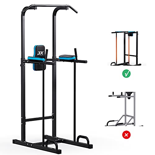 JX FITNESS Power Tower Pull Up Bar Dip Station for Home Gym, Upgraded Adjustable Dip Stand Full Body Workout Station Strength Training Equipment with Backrest