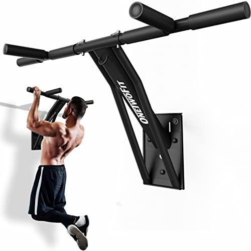 ONETWOFIT Wall Mounted Pull Up Bar, 2 IN 1 Pull Up and Dip Bar Station Space Saving Multifunctional Wall Mount Chin Up Bar Indoor Outdoor Strength Training Home Gym Equipment, Support up to 330LBS