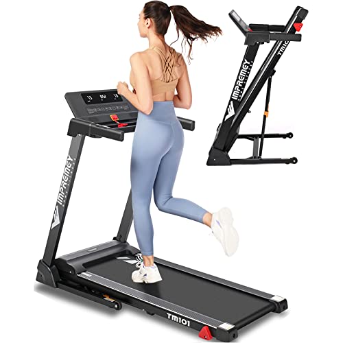 Impremey Folding Treadmill with Incline, Electric Treadmill with 42” x 16” Ultra Large Running Belt, Heart Rate Monitor, Easy Accembly, 64 Preset Programs, 7.5 Mph Speed, Wireless Speaker for Home Gym