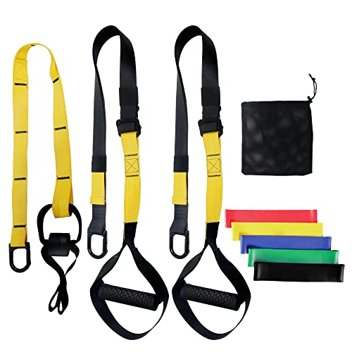 Resistance Training Kit, Suspension Training Kit Working Out for All Levels & Goals, 2 Adjustable Resistance Bands with Handles + 1 Door Anchor + 5 Resistance Loop Bands, Home Gym Equipment