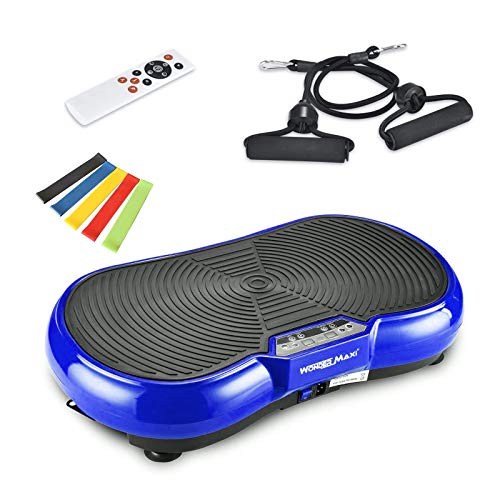 Vibration Platform Exercise Machine, Whole Body Vibration Fitness Plate with Remote Control and Resistance Bands for Weight Loss Toning (Blue)