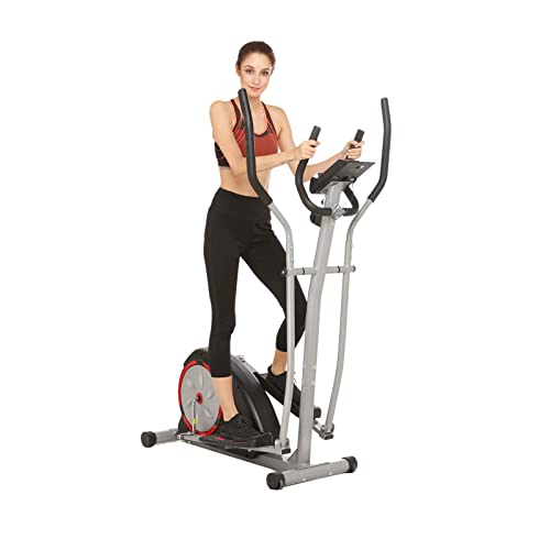 Elliptical Machine Magnetic Elliptical Training Machine for Home Use 350LB Weight Limit Elliptical Training Machines with LCD Monitor and Smooth Quiet Driven Pulse Rate Grips (Black-RED)