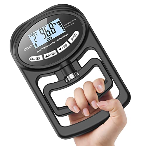 Hand Dynamometer Grip Strength Trainer – Electronic Hand Grip Strength Tester Grip Strengthener Hand Exerciser Meter Digital Hand Physical Therapy Equipment Training Gauge 265 Lbs / 120 Kgs Measurement for Sport Home School Clinic Use