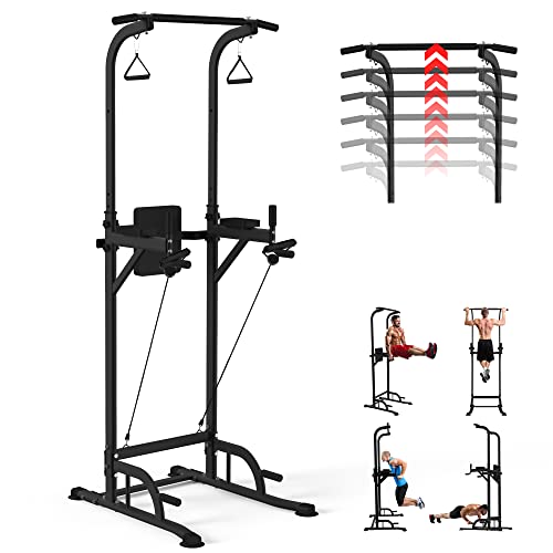 HUAMYTH Power Tower Dip Bar Station Multi-Function Pull-Up Bar for Home Gym Strength Training Workout Exercise Fitness Equipment Pull Ups, Push Ups, Vertical Knee, and Leg Raises