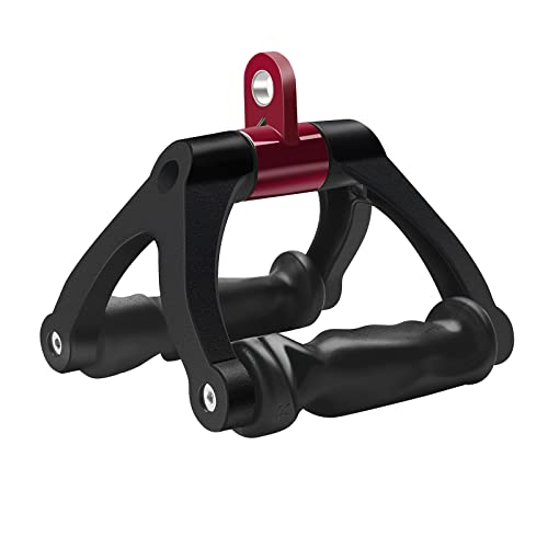 Double D Handle Row Handle Grip Triangle V Shaped Handle, Cable Machine Attachment, LAT Pull Down Low Row Pulley System Accessories for Gym, Strength Workout, Body and Muscle Building (Black & Red)