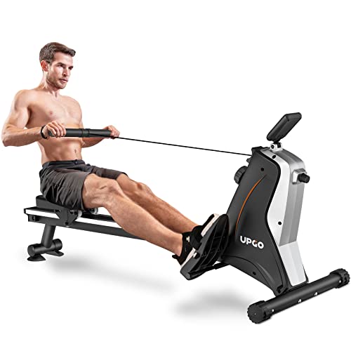 UPGO Rowing Machine for Home Use, Rower with 8 Level Adjustable Quiet Magnetic Resistance, Ergonomic Seat & LCD Monitor, 300 LB Weight Capacity