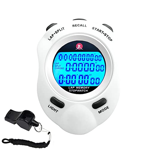 Rolilink Stopwatch, Stop Watch with Backlight 10 Lap Waterproof Stopwatches Timer for Sports and Competitions(White)