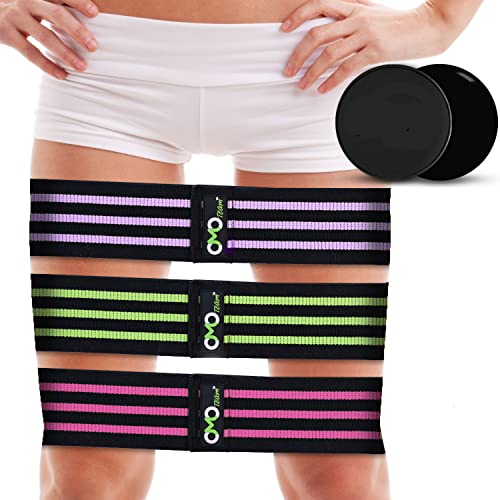 Resistance Bands for Working Out + Core Sliders | Booty Bands for Legs- Glute Loop | Fabric Resistance Bands Set of 3 + Gliding Discs + Mesh Bag + Ebook | Cloth Bands Workout