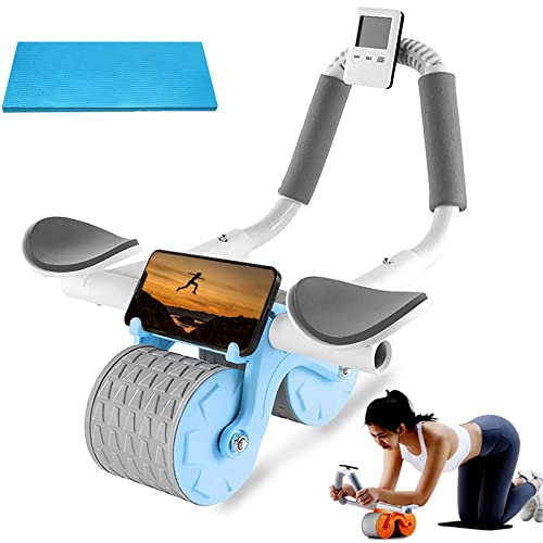 Ab Abdominal Exercise Roller with Elbow Support Free Gifts Knee Pad, New 2023 Upgrade Plank Abs Roller Wheel Core Exercise Equipment for Home Gym Fitness, Automatic Rebound Abdominal Wheel with Timer