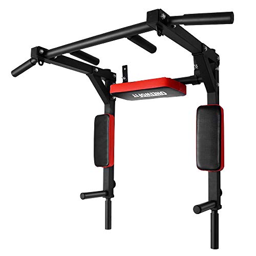 OneTwoFit Multifunctional Wall Mounted Pull Up Bar Chin Up bar Dip Station for Indoor Home Gym Workout, Power Tower Set Training Equipment Fitness Dip Stand Supports to 440 Lbs OT126