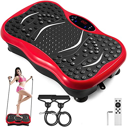 VEVOR Vibration Plate Exercise Machine,350LBS LCD 3 Levels Whole Body Exercise Vibration Fitness Platform with Bluetooth,Remote,Loop Resistance Bands,Home Training Equipment for Weight Loss (Red)