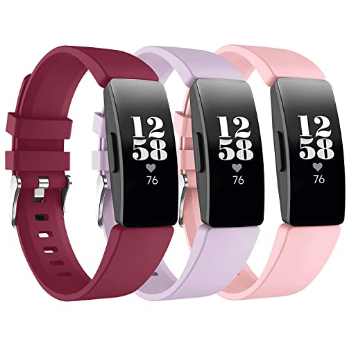 3 Pack Bands for Fitbit Inspire/Inspire HR/Ace 2 Fitness Tracker,Silicone Fitness Sport Wristbands for Women Men Large(Wine red+lavender+powder)