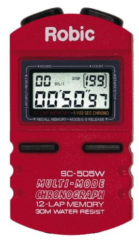 Robic SC-505W Hi Precision Stopwatch; Developed, Sold and Shipped in America; 12 Memory Recall Professional Quality Stopwatch, takes 199 readings, Easy to Use, Easy to Read-Royal Red
