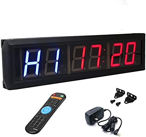BTBSIGN Workout Timer Wall Interval Clock Count Down/Up Stopwatch with Remote (2.3inch Blue and Red)