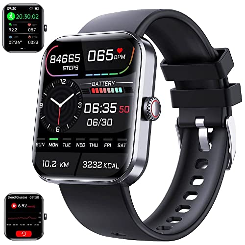 Blood Glucose Monitoring Bluetooth Fashion Smart Watch, Fitness Tracker with Blood Pressure, Blood Oxygen Tracking, Heart Rate Monitor Non-invasive Blood Sugar Test (Black)
