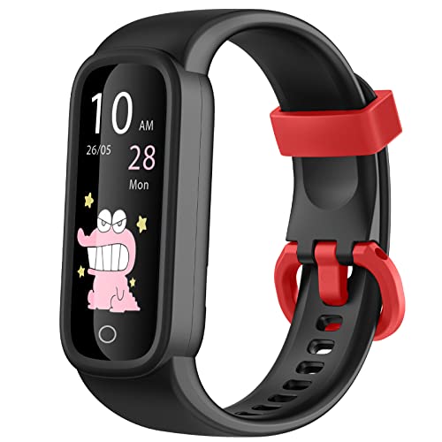 EURANS Kids Fitness Tracker Watch for Boys Girls Teens Ages 5-12, IP68 Waterproof Fitness Watch with Heart Rate & Sleep Tracking, Pedometer, Alarm Clock, Calorie Step Counter Watch (Black)