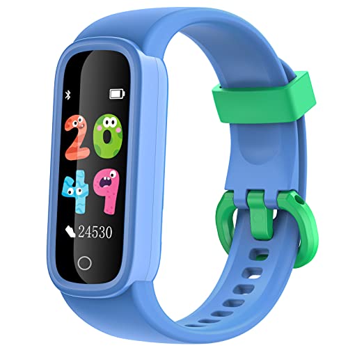 EURANS Kids Fitness Tracker Watch for Boys Girls Teens Ages 5-12, IP68 Waterproof Fitness Watch with Heart Rate & Sleep Tracking, Pedometer, Alarm Clock, Calorie Step Counter Watch (Blue)