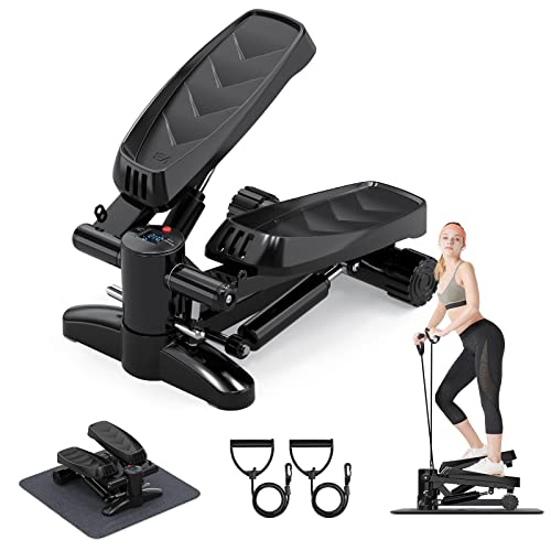 Tohoyard Steppers for Exercise, Mini Stepper with LCD Monitor, Quiet Fitness Stepper with Resistance Bands, Gym Stair Stepper for Home Workout, Legs Arm Full Body Training, Black#2148