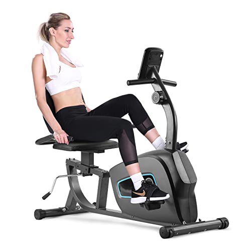 Recumbent Exercise Bike Stationary Bike for Home Sturdy Quiet 8 Levels Magnetic Large Comfortable Seat with Pulse Monitor & iPad Holder Cardio Workout for Seniors Adults