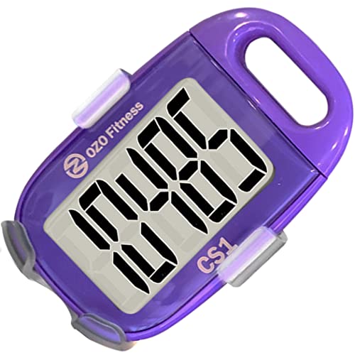 OZO Fitness CS1 Easy Pedometer for Walking – Step Counter with Large Display, Clip on and Lanyard (Purple)