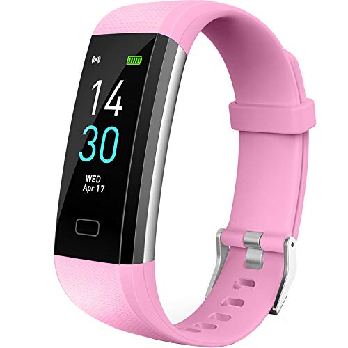 Vabogu Fitness Tracker HR, with Blood Pressure Heart Rate Monitor, Pedometer, Sleep Monitor, Calorie Counter, Vibrating Alarm, Clock IP68 Waterproof for Women Men (Pink)