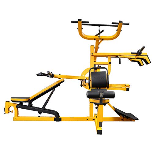 Powertec Fitness Workout Bench Multiystem® for Chest, Arms, Legs, 120.1 x 73.3 x 80.5 Inches, Yellow – Adjustable, Multi-User Weight Machines with Isolateral Arms – Premium At Home Gym Equipment