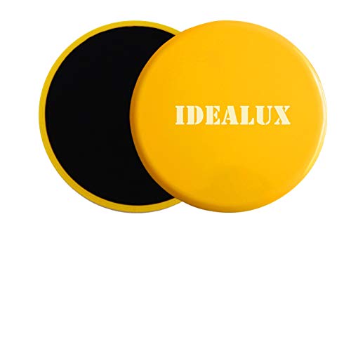 IDEALUX Exercise Sliders Set of 2 Core Sliders, Dual Sided Use on Carpet or Hardwood Floor, Low-Impact Exercises to Strengthen Core, ABS, Full Body Workout, Compact for Gym, Home, Travel (Yellow)