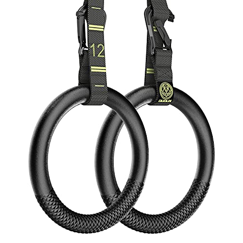 Gymnastic Rings with Adjustable Straps, Gymnastics Rings for Men with Anti-slip Tape, All-in-One Suspension Trainer Straps, Strong Buckle Pull Up Rings with Straps for Gym, Exercise, Workout, Crossfit