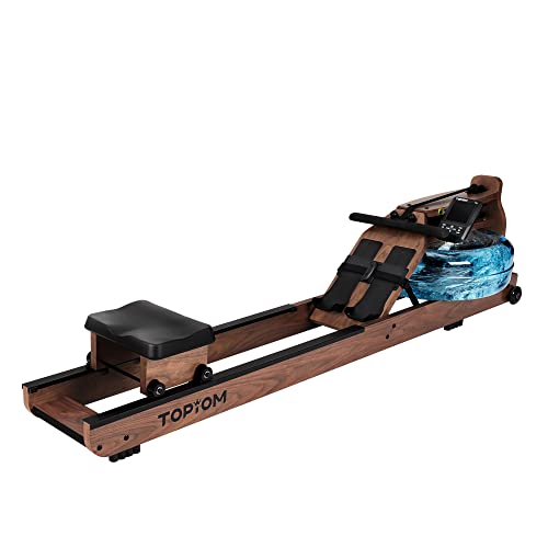 TOPIOM Water Rower Rowing Machine with TM-3 Performance Monitor, Walnut Veneer Over Oak Wood with 400 lbs Max Capacity