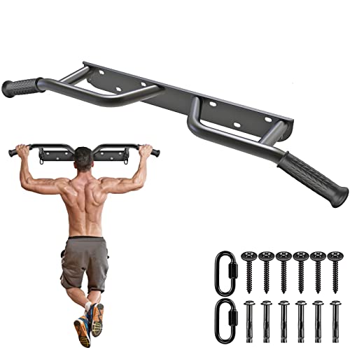 Kipika Heavy Duty Wall Mounted Pull Up Bar, Home Gym, 1 3/10″ Durable Steel Tubing, 4 Hand Grip, 40″ Wide, 6″ Wall to Bar Spacing, More Stable 5 Hole Design