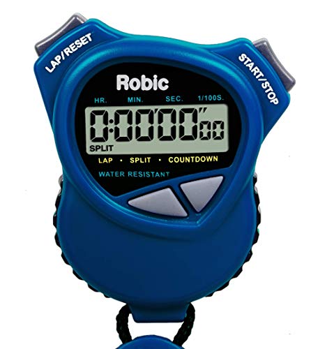Robic 1000W Dual Stopwatch with Countdown Timer- Royal Blue. Most comfortable stopwatch ever, Soft rubber grips. Use it for Swimming, Fitness, Track, Running, Training, Racing. America’s Timer.