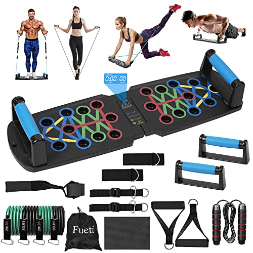 Fueti Home Gym Equipment, with Automatic Count Push Up Board, 30 in 1 Home Workout Set with Foldable Push Up Bar, Resistance Band, Jump Rope, Drawstring Bag, Professional Push Up Strength Training Equipment for Chest, Tricep, Back, Abdominal Workout