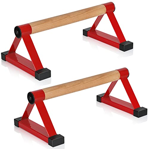 Airogym Pushup Bars, Wood Pushup Stands Wooden Parallettes, Heavy-Duty Sturdy Metal Non-Slip Base Exercise Home Workout Equipment, Push-Up Handles Stand Grip for Strength Training, Planks Calisthenics