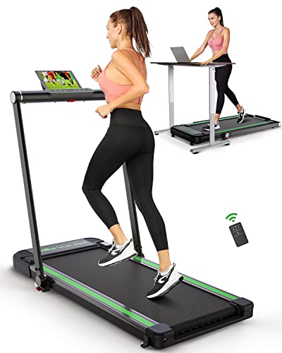 THERUN 2 in 1 Under Desk Treadmill, 2.5HP Electric Foldable Treadmill Jogging Walking pad for Home Office with LED Touch Screen | 0.6-7.6MPH | Wider Running Belt | Remote Control, No Assembly Needed