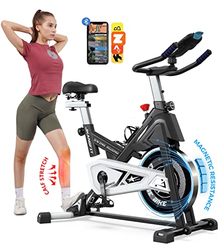 Pooboo Magnetic Exercise Bike Indoor Cycling Bike Stationary, Compatible with Exercise bike apps& 350LBS Weight Capacity, Ipad Mount, Comfortable seat and Slant Board, Belt Drive Smooth and Quiet (D626-S)