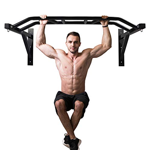 Pull Up Bar Wall Mounted Multi-Grip Pull-up Bars Strength Training Chin Up Bar with Hanger Rings for Punching Bags, Power Ropes for Home Gym