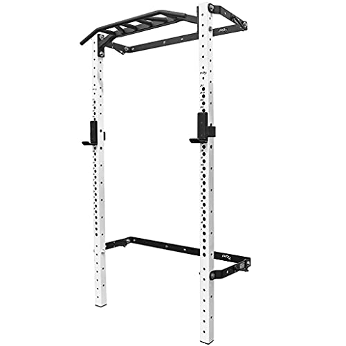 PRx Performance Profile® PRO Squat Rack with Kipping Pull Up Bar, 7’6″ or 8′ Uprights As Seen On Shark Tank Wall Mounted Home Garage Gym Exercise System (White with Multi-Grip Bar, 7’6″)