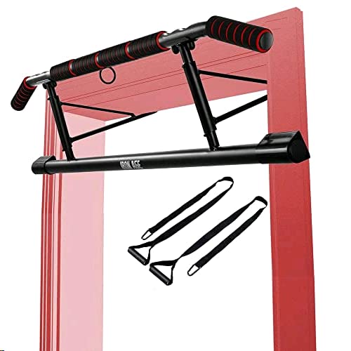 Iron Age Pull Up Bar For Doorway – Angled Grip Home Gym Exercise Equipment – Pullupbar With Shortened Upper Bar and Bonus Suspension Straps(Fits Almost All Doors)