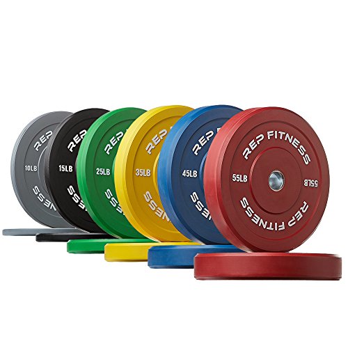Rep Color Bumper Plates for Strength and Conditioning Workouts and Weightlifting, 370 lb Set