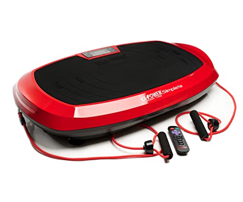 VX-Power Slimplate Galaxy – Vibration Plate Whole Body Vibration Platform Exercise Machine with Resistance Cords for Weight Loss, Toning & Wellness, Bluetooth Speakers (RED)