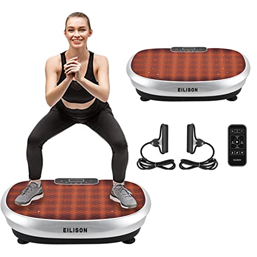EILISON Heat Vibration Plate Exercise Machine – Whole Body Workout Vibration Fitness Platform w/Loop Bands – Lymphatic Drainage Machine for Weight Loss, Shaping, Wellness, Recovery (Silver)