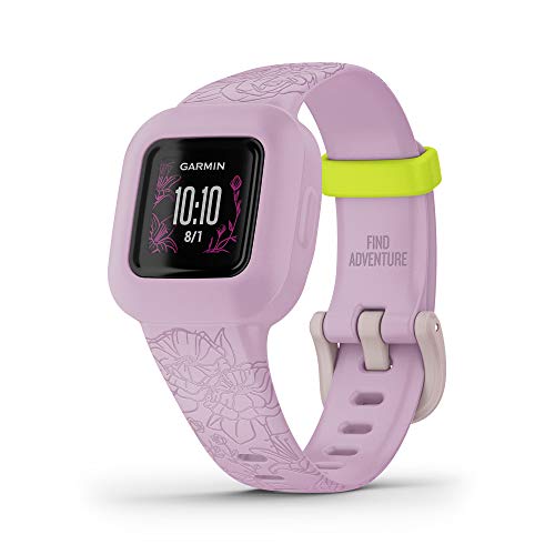 Garmin vivofit jr. 3, Fitness Tracker for Kids, Includes Interactive App Experience, Swim-Friendly, Up To 1-year Battery Life, Lilac Floral (Renewed)